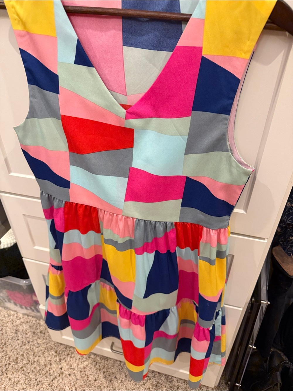 Colorblock V-Neck Tiered Dress in Bright Multi